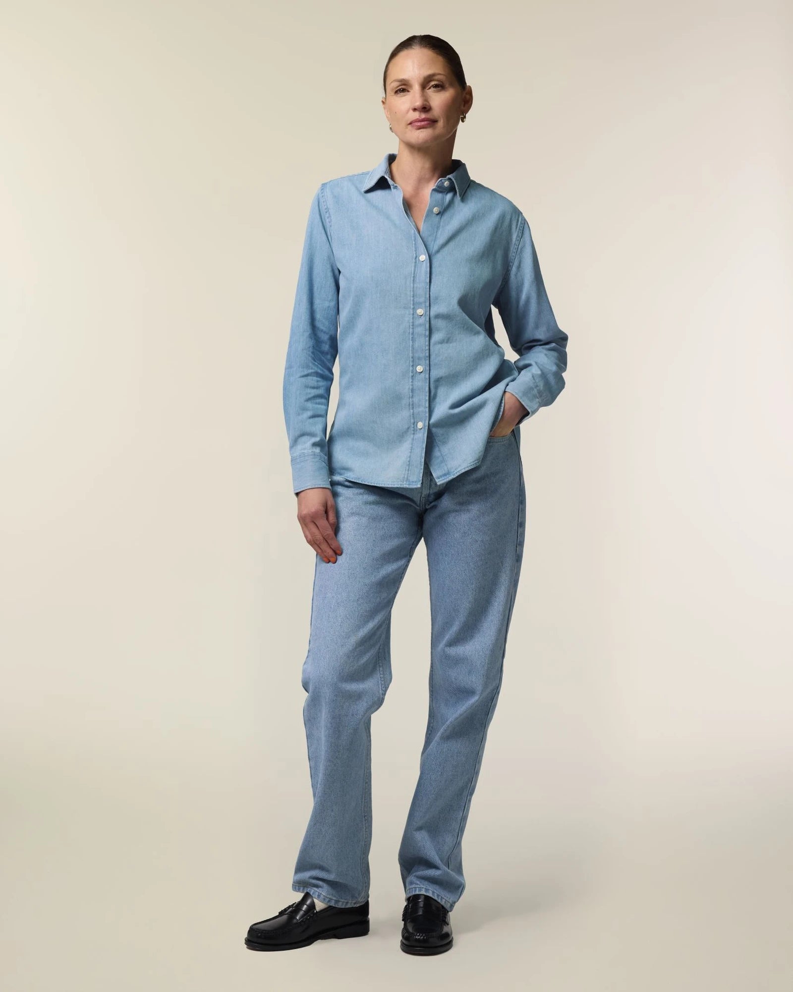 Denimblouse dames Stanley/Stella om te personaliseren - licht gewassen